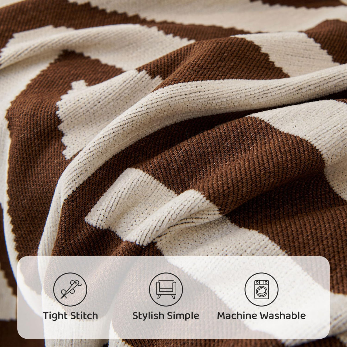 STACYPIK Boho Chenille Sofa Covers, Chocolate Geometric Couch Cover for Sectional, L Shape Couch Protector for 3 Cushion Couch, Non Slip Jacquard Sofa Protector for Loveseat with Tassles-71X118IN