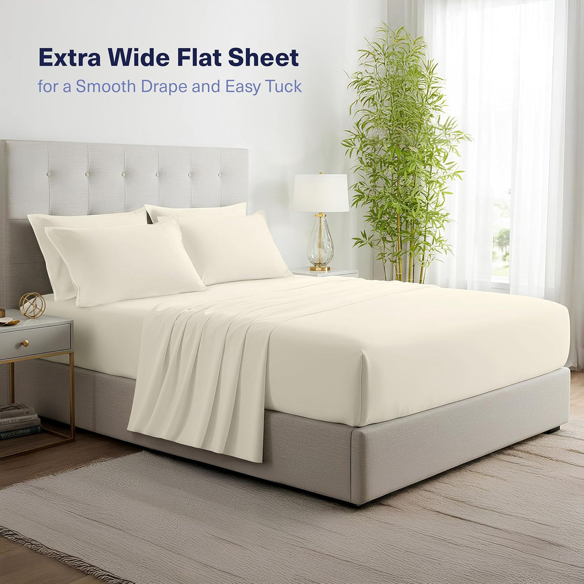 Kickoff Viscose Bamboo Sheets Full Size 4-pc 100% Organic Bamboo Viscose Bed Cooling Sheets Full Size Set Cool Bedding for hot Sleepers Sheet, Flat, Fitted, Pillowcases (Buttercream, F)