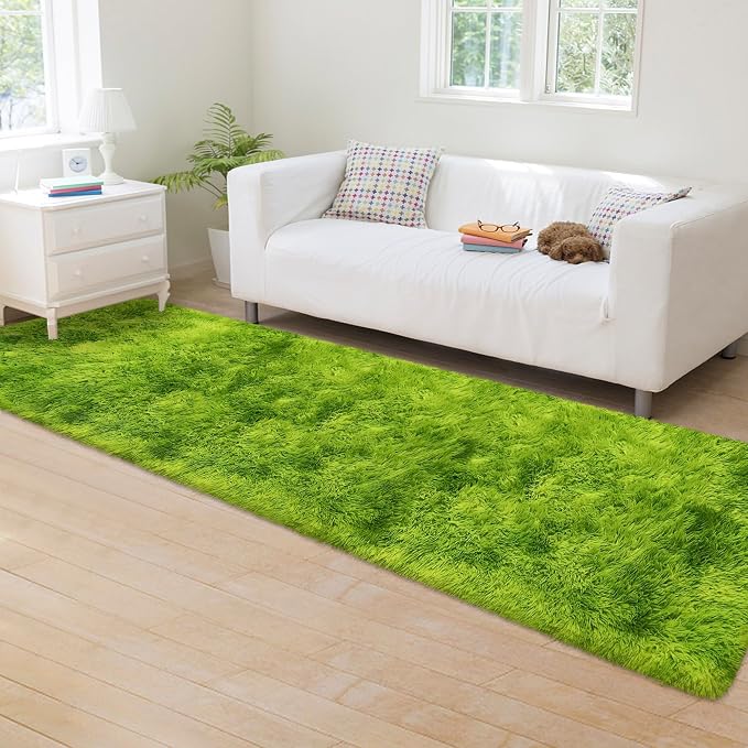 Tie-Dyed Runner Rug for Bedroom Green 2x8ft Fluffy Area Rug Bedside Runner Rug