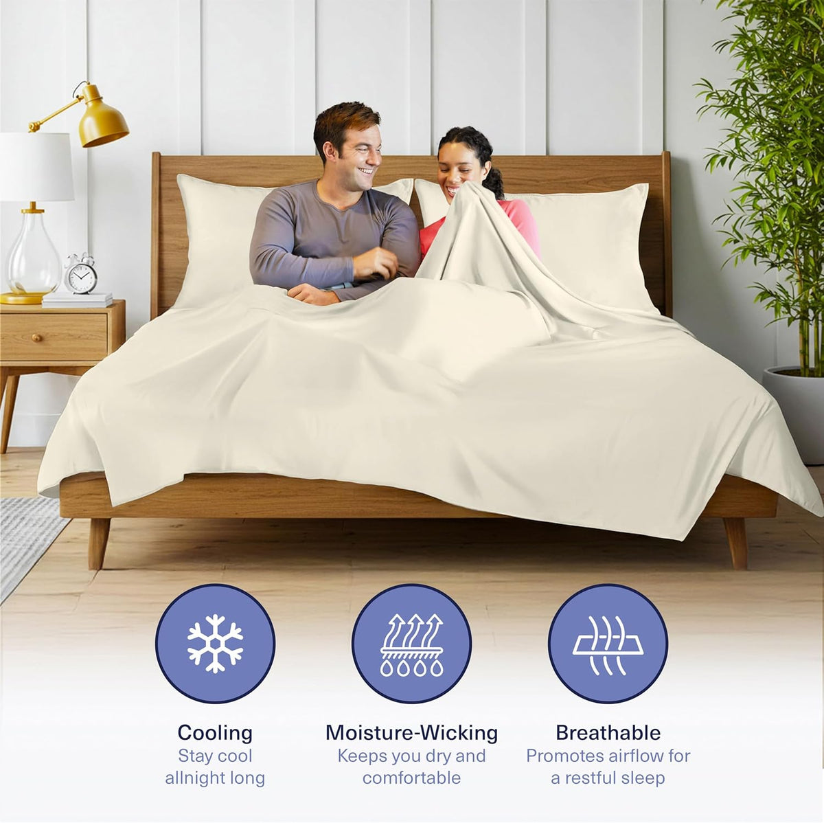 Kickoff Viscose Bamboo Sheets Twin Size 3-pc 100% Organic Bamboo Viscose Bed Cooling Sheets Twin Size Set Cool Bedding for hot Sleepers Sheet, Flat, Fitted, Pillowcase (Buttercream, T)