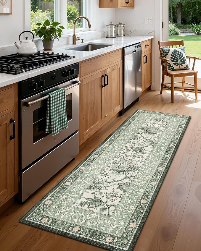 GarveeHome Sage Green 2x6 Washable Kitchen Runner Rugs Non Slip Provence