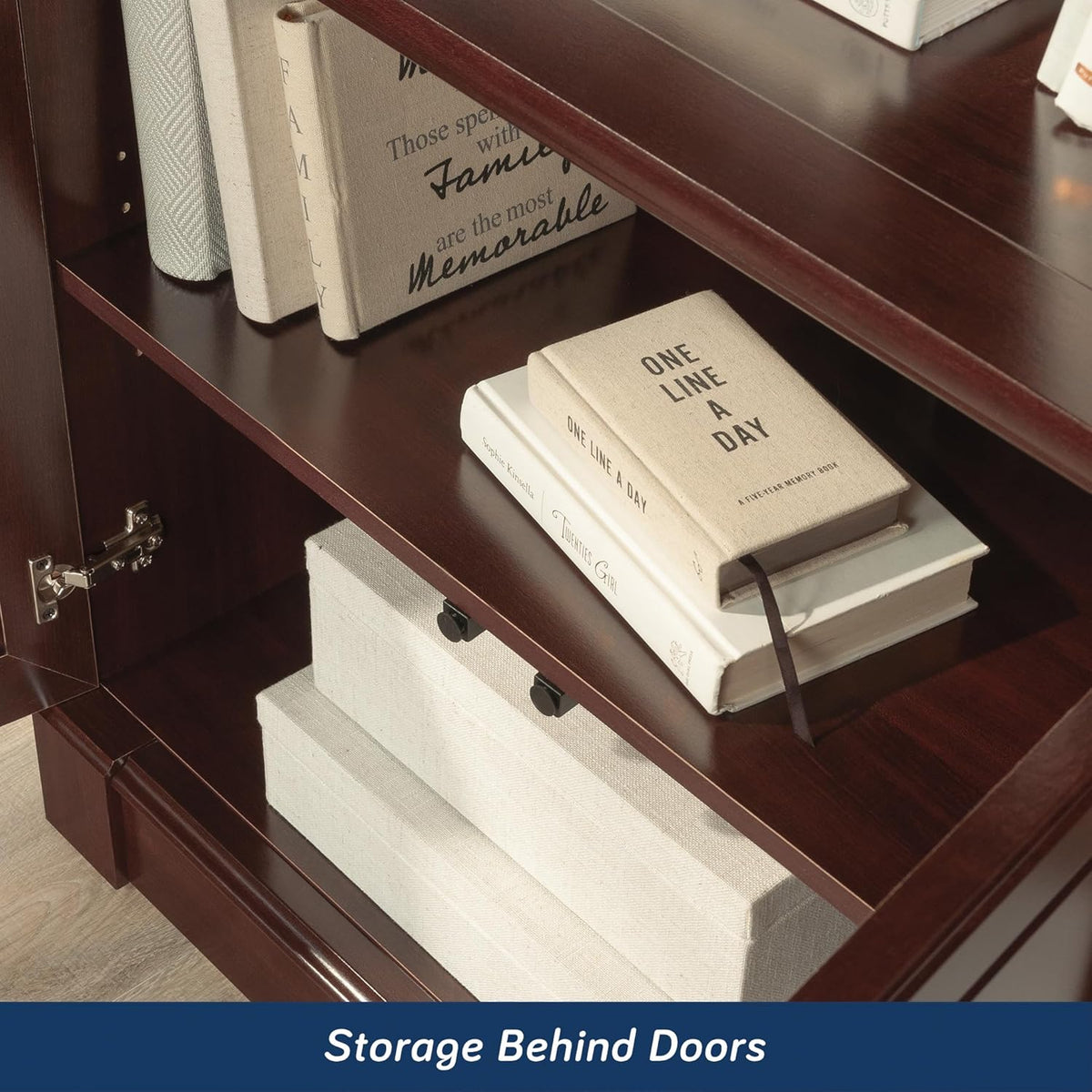 Sauder Palladia Book Shelf, Bookshelf with Storage, Library Bookcase with Doors and Adjustable Shelves, L: 29.37" x W: 13.90" x H: 71.85", Select Cherry