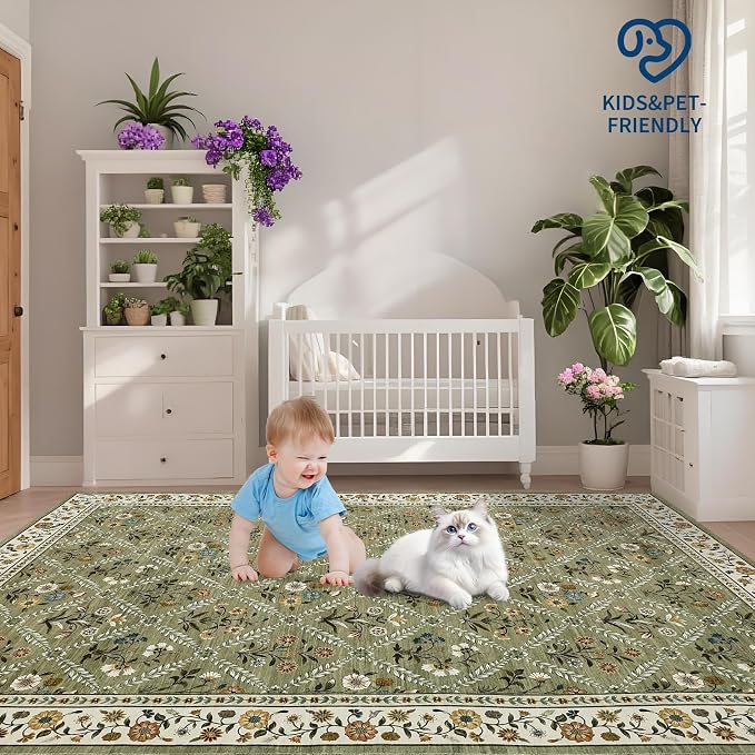 Large Entryway Rug 3x5 Floral Washable Area Rugs Vintage Soft Non-Slip Small