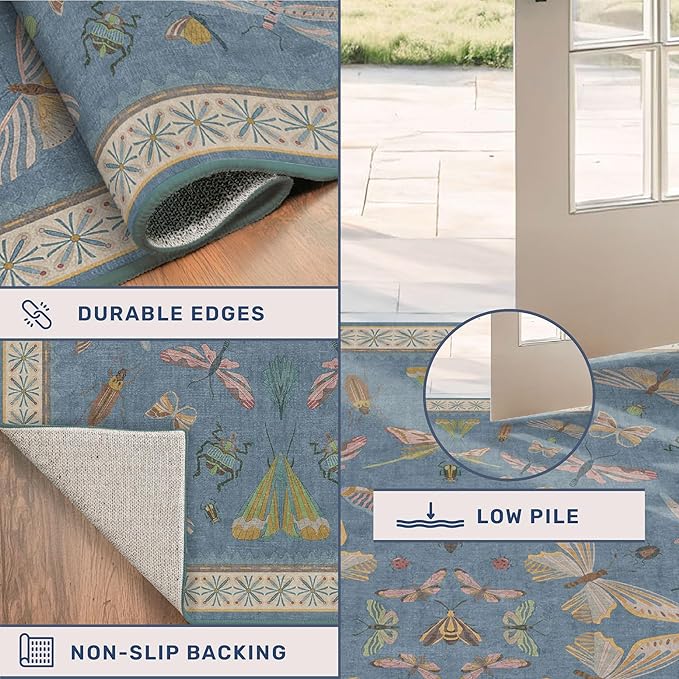 Hazo Haus Washable Blue Rugs for Bedroom Bedside