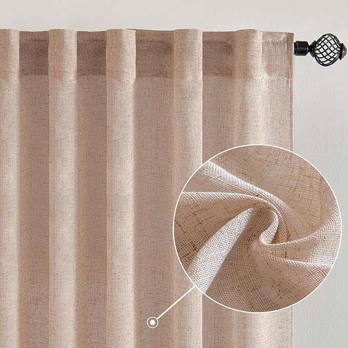 MIULEE Natural Beige Linen Curtains 90 Inch Long 2 Panels