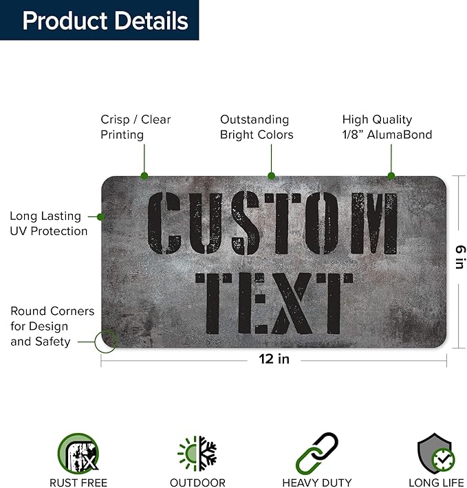 Custom Sign, Custom Street Sign, 11 Font Colors, 13 Font Styles, 4 Hole Options, 22 Sizes, 6x12 Inches, Rust Free DiBound, Fade Resistant, Made in USA by My Sign Center (Grunge Metal)