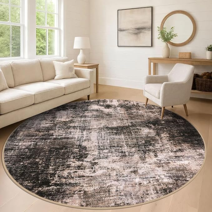 IOHOUZE Abstract Round Area Rug 8 Ft Washable Circle Rugs Large Round Rug Non