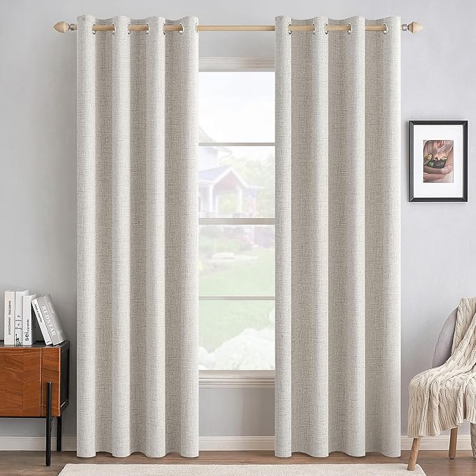MIULEE 100% Blackout Linen Textured Curtains