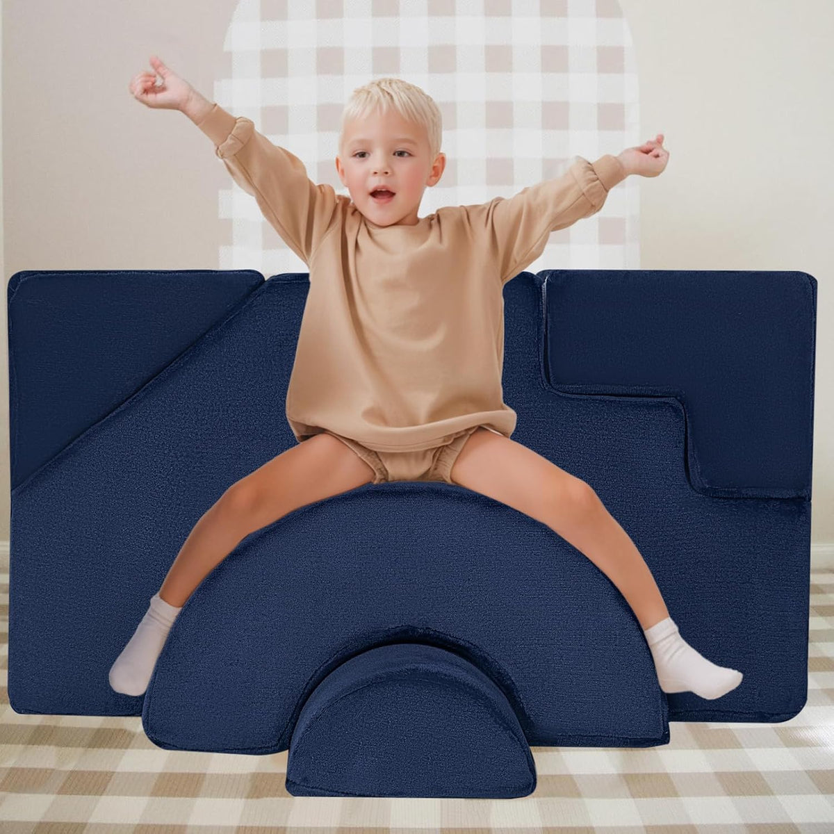 MeMoreCool Foam Climbing Toddler Couch, Modular Kids Sofa with Slide & Stair, Convertible Baby Couch for Playroom, Sectional Furniture for Crawling, Climbing, and Kids’ Play