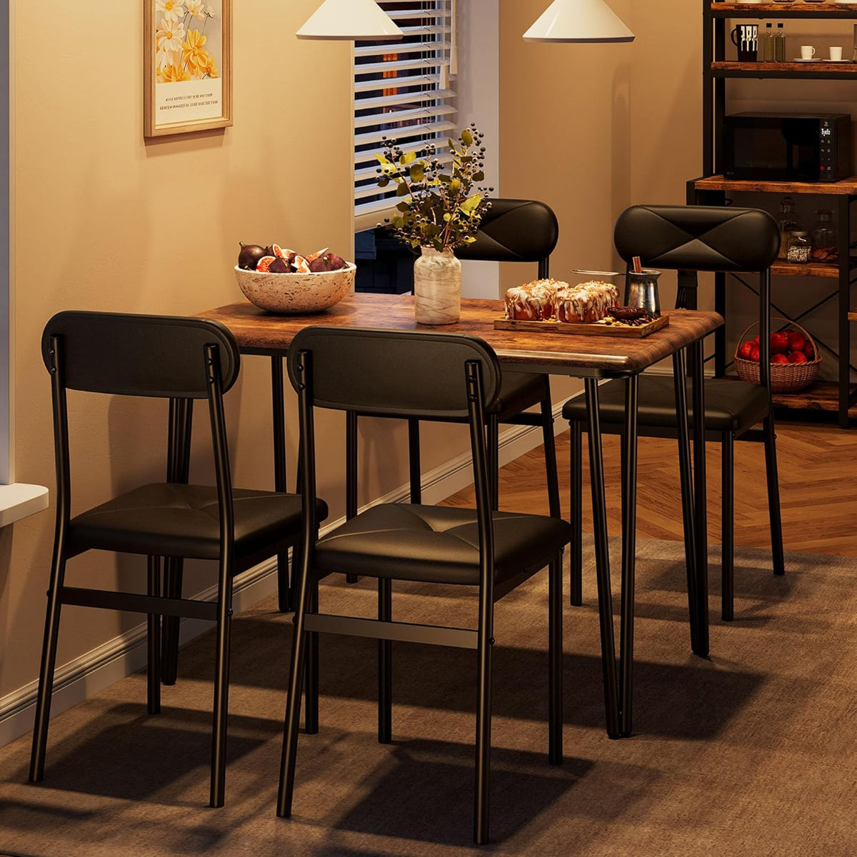 IDEALHOUSE Dining Table Set for 4, Kitchen Table with Upholstered Chairs for Kitchen Room and Small Spaces (Retro, Table with 4 Upholstered Chairs)