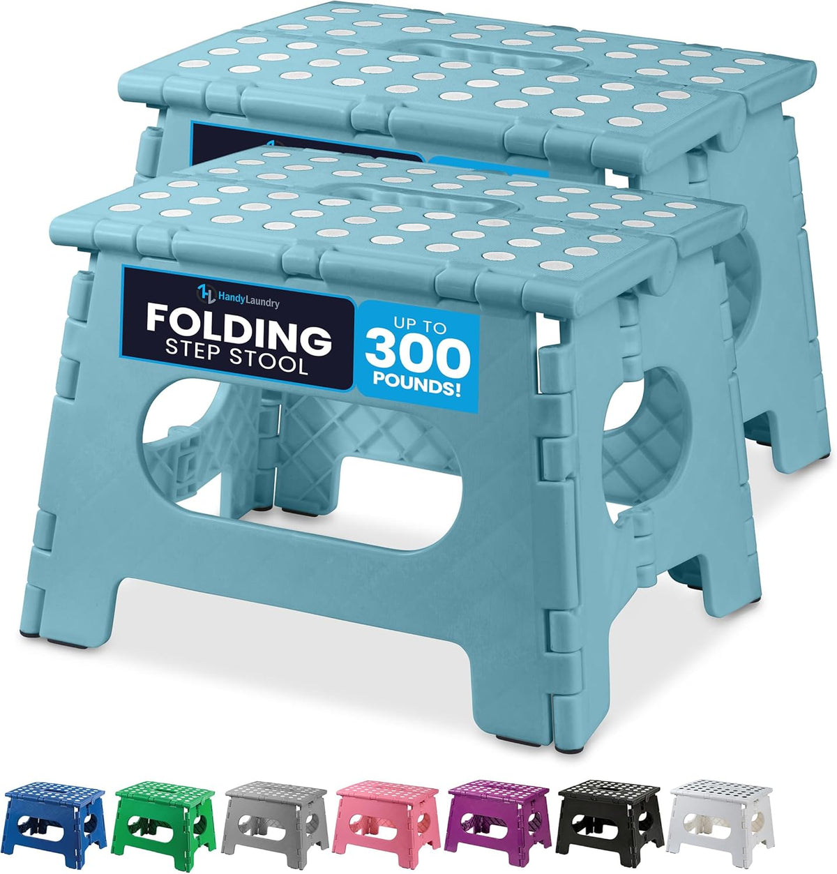 Handy Laundry Folding Lightweight Step Stool - Sturdy Enough to Support Adults and Safe Enough for Kids - Opens Easy with One Flip - Great for Kitchen, Bathroom or Bedroom (Teal | 2-Pack)