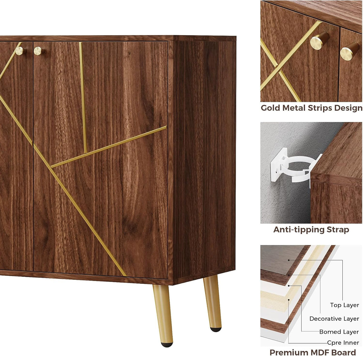 Storage Cabinet, Free Standing Buffet Cabinet, Morden Sideboard and Buffet Storage, Wood Accent Cabinet for Living Room, Hallway, Entryway (2, Brown)