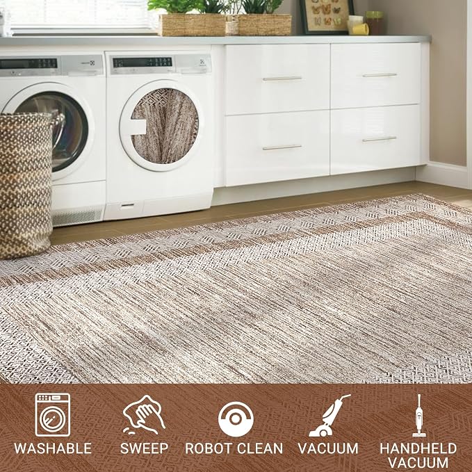 GarveeHome 2x6 Modern Bordered Runner Rug Soft Non Slip Runner Washable Non