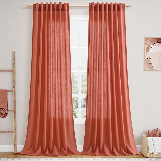 Nanspring Coral Linen Curtains 120 Inches Long 2 Panels Set Back Tab Loop