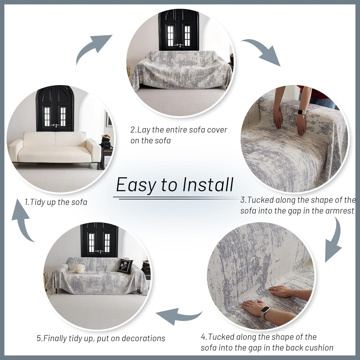 MYSKY HOME Boho Couch Cover for Dogs Washable Grey Abstract Couch Sofa Protector for Loveseat Sofa with Pets Friendly Chenille Geometric Sofa Covers Soft Durable Farmhouse Sofa Slipcovers, 91" X118"