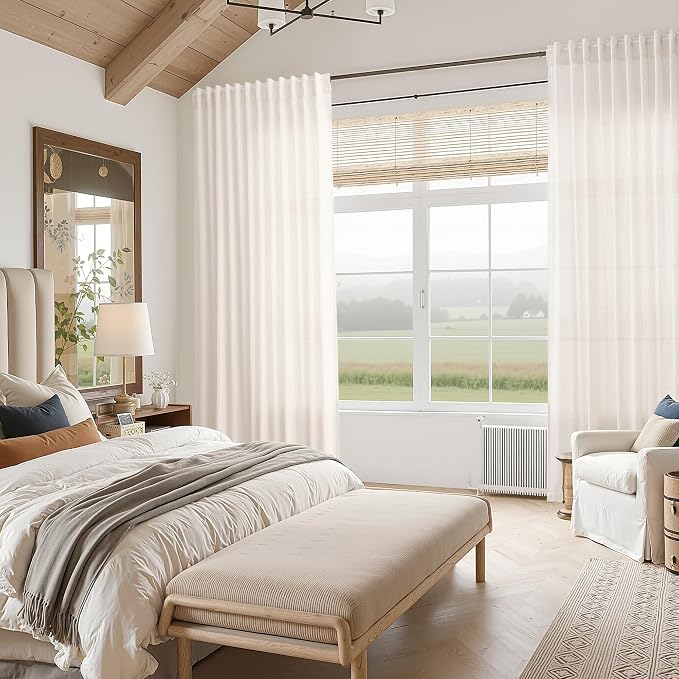 Ivory White Linen Curtains 102 Inches Long