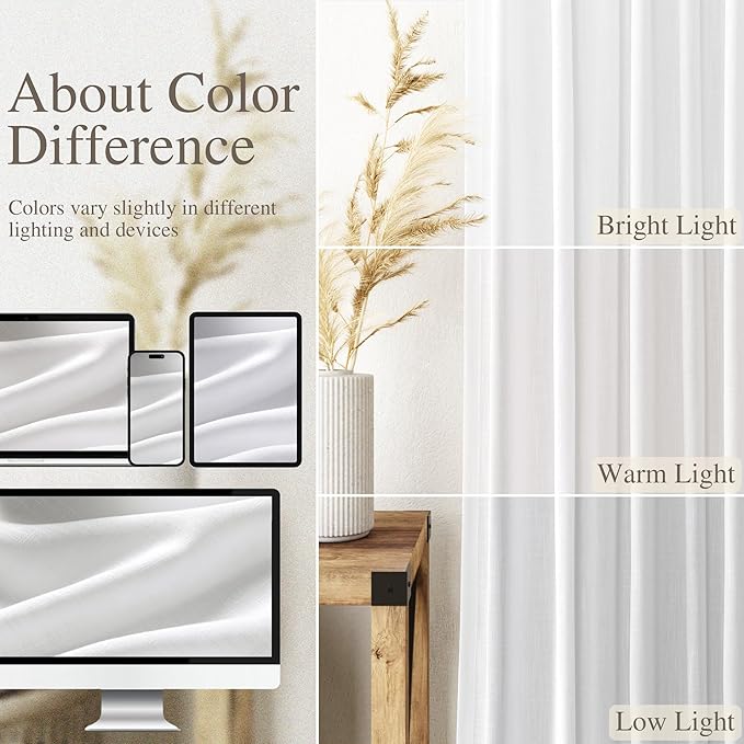 Extra Long White Curtain 108 inches Long 2 Panels Set