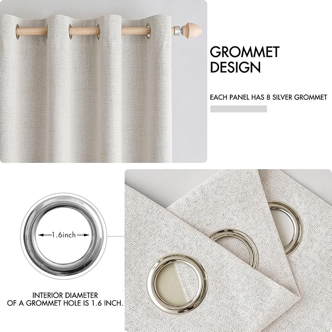 MIULEE 100% Blackout Linen Textured Curtains