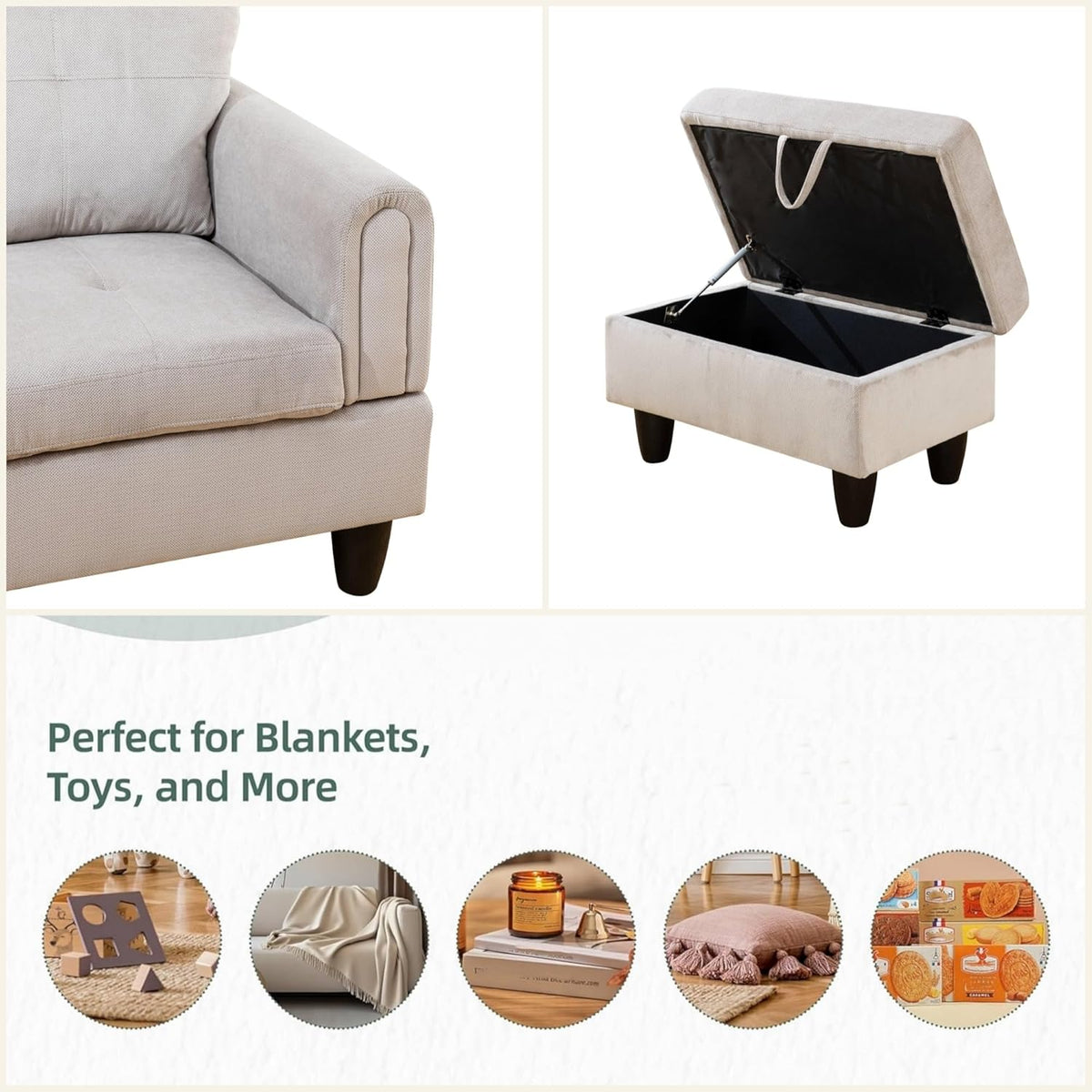 L Shaped Sectional Couches for Living Room, Modern Modular Sectional Sofa with Ottoman Storage, Comfy L Shaped Couch with Chaise for Bedroom Apartment Furniture, Gray