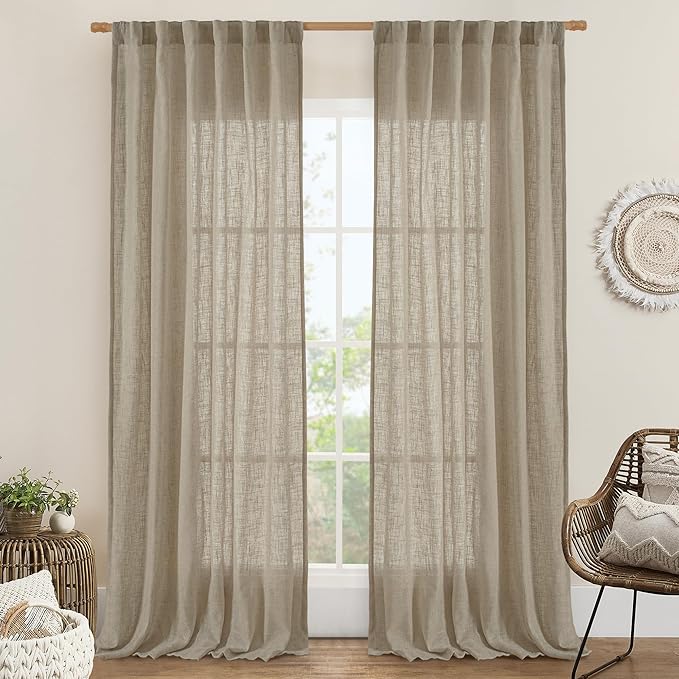 LAMIT Taupe Linen Curtains 90 Inch