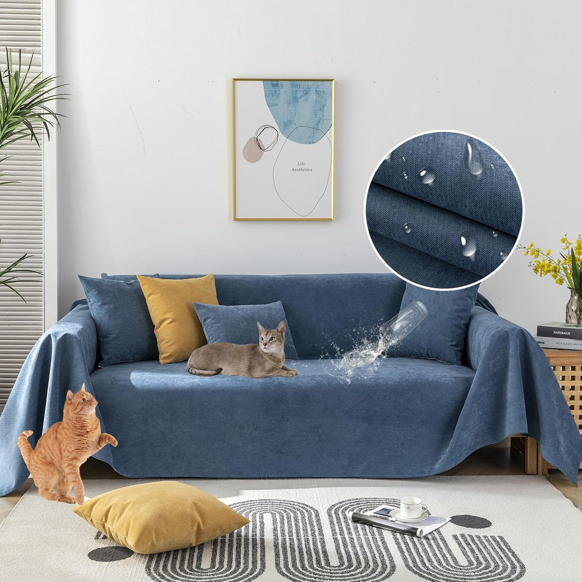 STACYPIK Waterproof Dark Blue Sofa Cover, Washable Couch Cover for 2 Cushion Couch, Anti-Slip Furniture Protector, Pet-Friendly Couch Cover for Pets and Kids, Loveseat Covers, Futon Cover-71X102IN