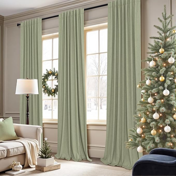 Pitalk Light Sage Green Black Out Curtains 63 Inch Long 2 Panel Set Back Tab