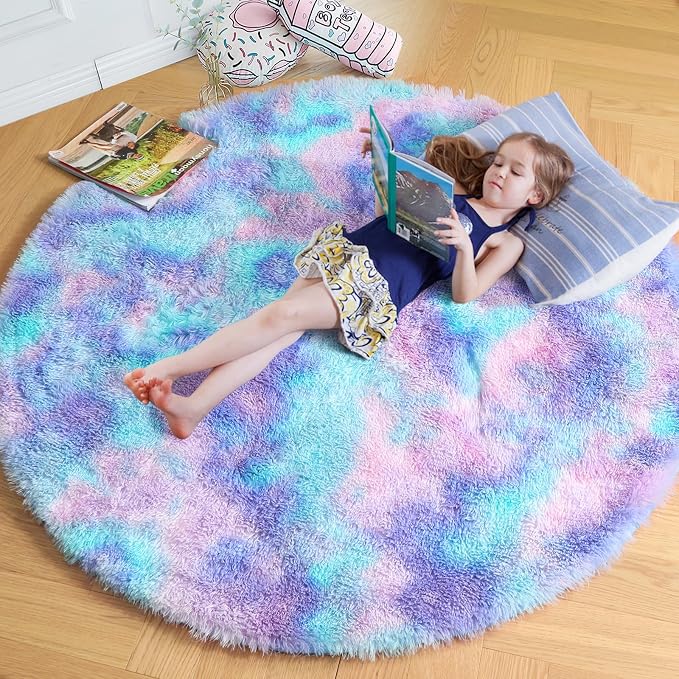Amdrebio Purple Rainbow Round Rug 5Ft