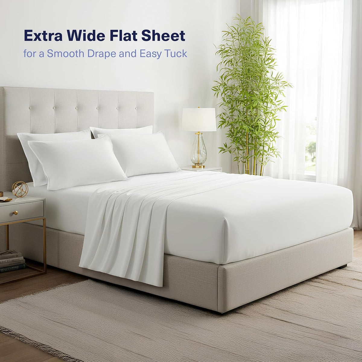 Kickoff Viscose Bamboo Sheets Twin Size 3-pc 100% Organic Bamboo Viscose Bed Cooling Sheets Twin Size Set Cool Bedding for hot Sleepers Sheet, Flat, Fitted, Pillowcase (Snow White, T)