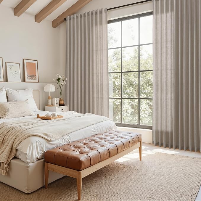 Nanspring Stone Beige Linen Curtains 84 Inches Long