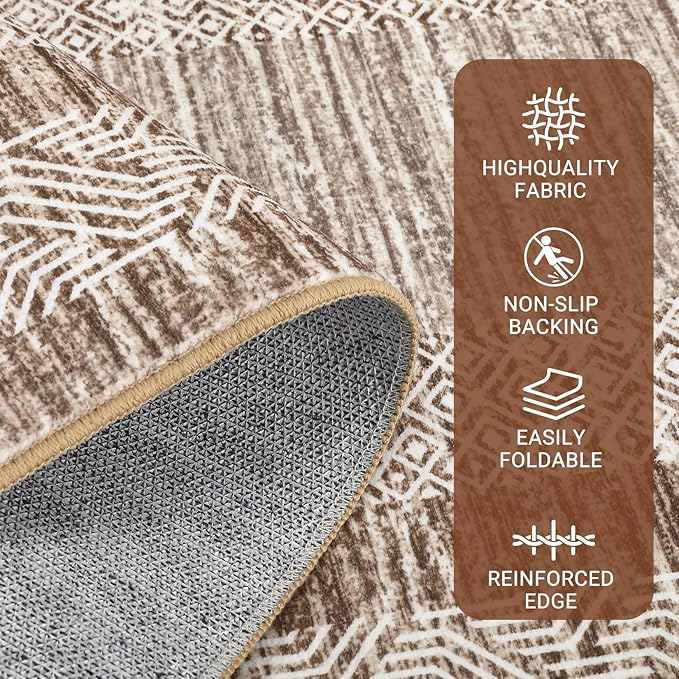 GarveeHome 9x12 Large Modern Brown Area Rug Distressed Bordered Rug Soft Non