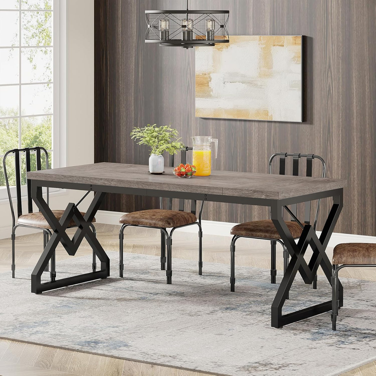 Tribesigns 63 Inch Executive Desk, Large Office Computer Desk with Extra Thick Wooden Tabletop and Metal Frame, Modern Simple Workstation Writing Table Study Desk for Home Office, Gray