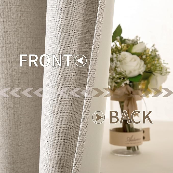 MIULEE Linen Textured Curtains for Bedroom Solid 100% Blackout Thermal