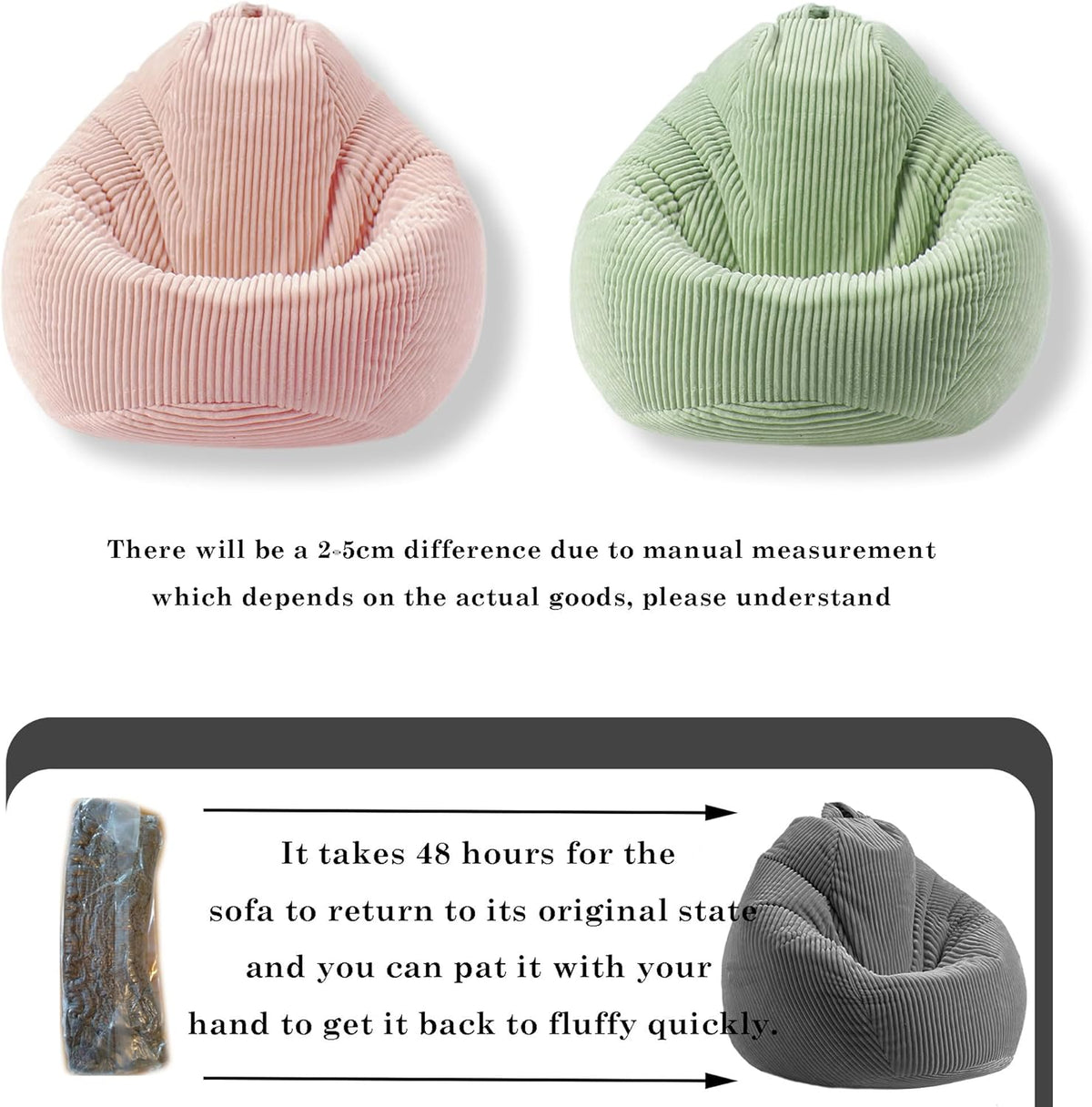 LPMOERA Bean Bag Chairs for Kids/Teen with Memory Foam Filling Bean Bag Sofa with Soft Corduroy Fabric BeanBag Chair for Living Room Bedroom College Dorm Reading Chair Light Pink