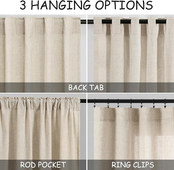 Nanspring Beige Linen Curtains 63 inches Long