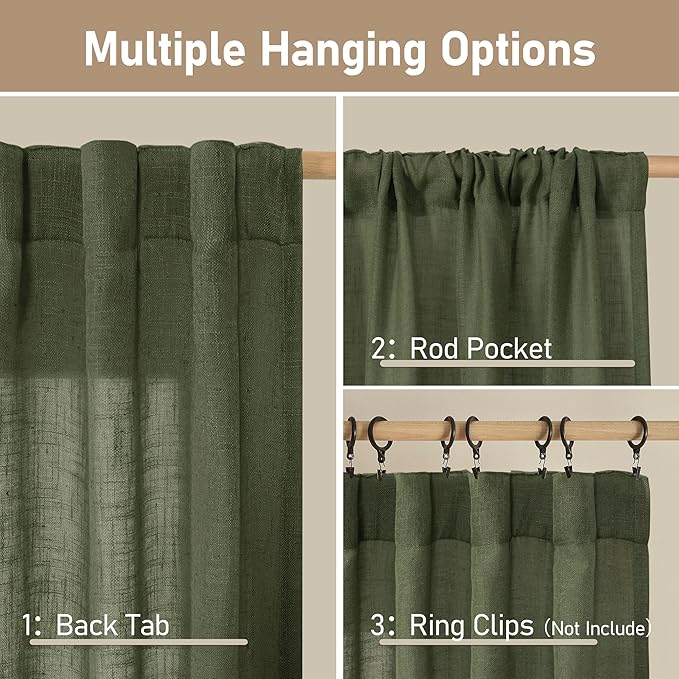 LAMIT Light Filtering Linen Curtains 68 inch