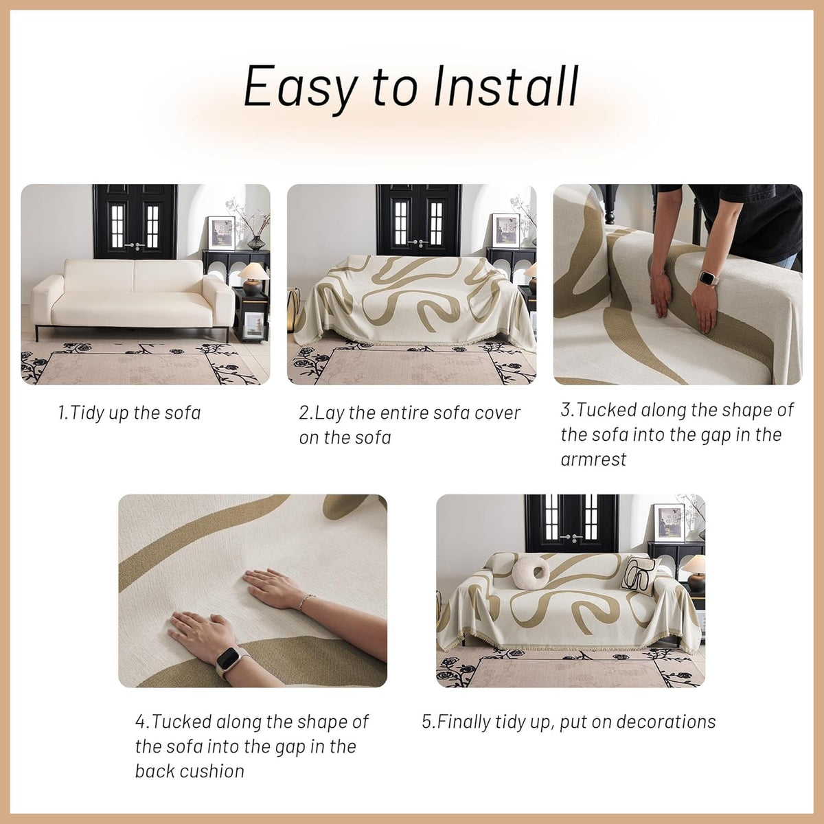 MYSKY HOME Boho Couch Cover Super Soft Couch Covers for 2-3 Cushion Couch Sofa, Modern Khaki Jacquard Sofa Slipcover Loveseat Futon Cover, Couch Covers for Sectional Sofa, 71" x 102", Khaki Curve