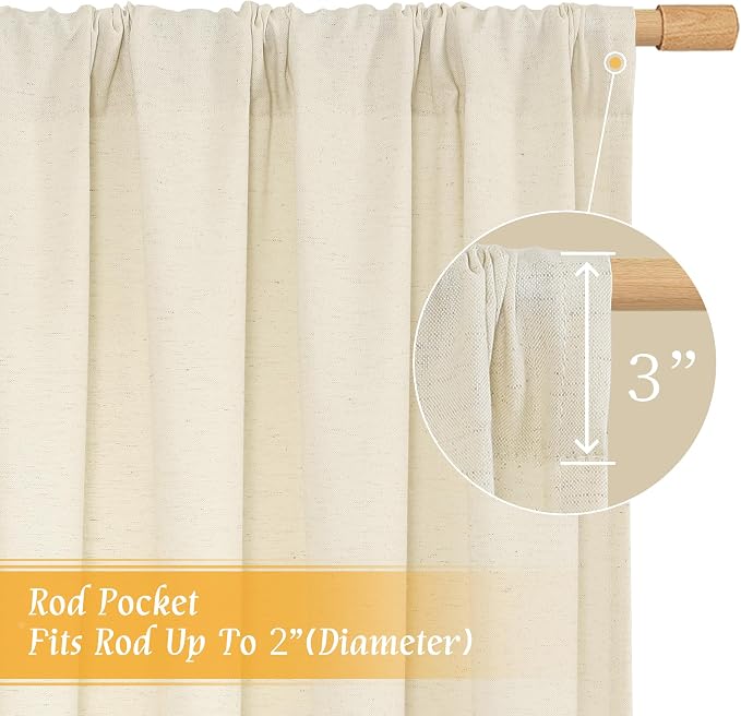 LAMIT 48 Inch Short Window Linen Curtains, Light Beige Soft Thick Light