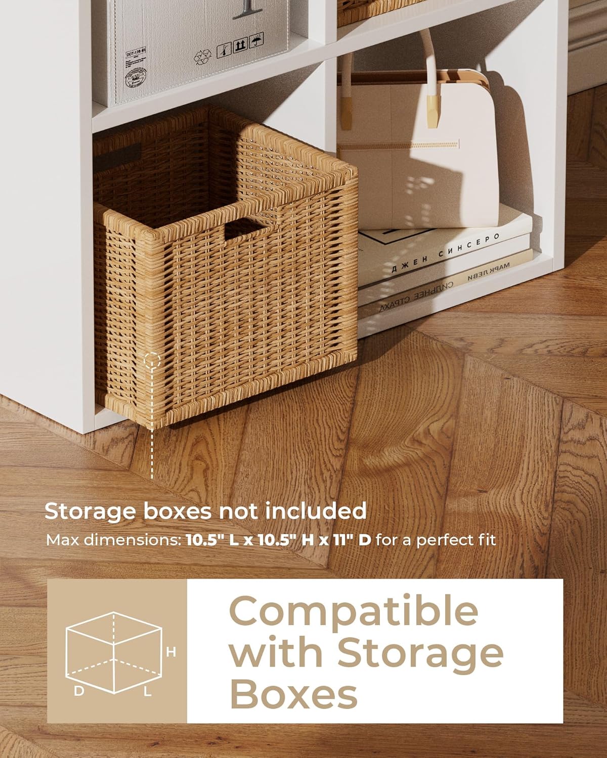 GTPLAYER 4-Cube Storage Organizer, Fits 11" Bins, Vertical or Horizontal Use, Opening Bookshelf, Partial Back Panels, Stackable Design Bookcase, for Desk, Vanity, Entryway, White
