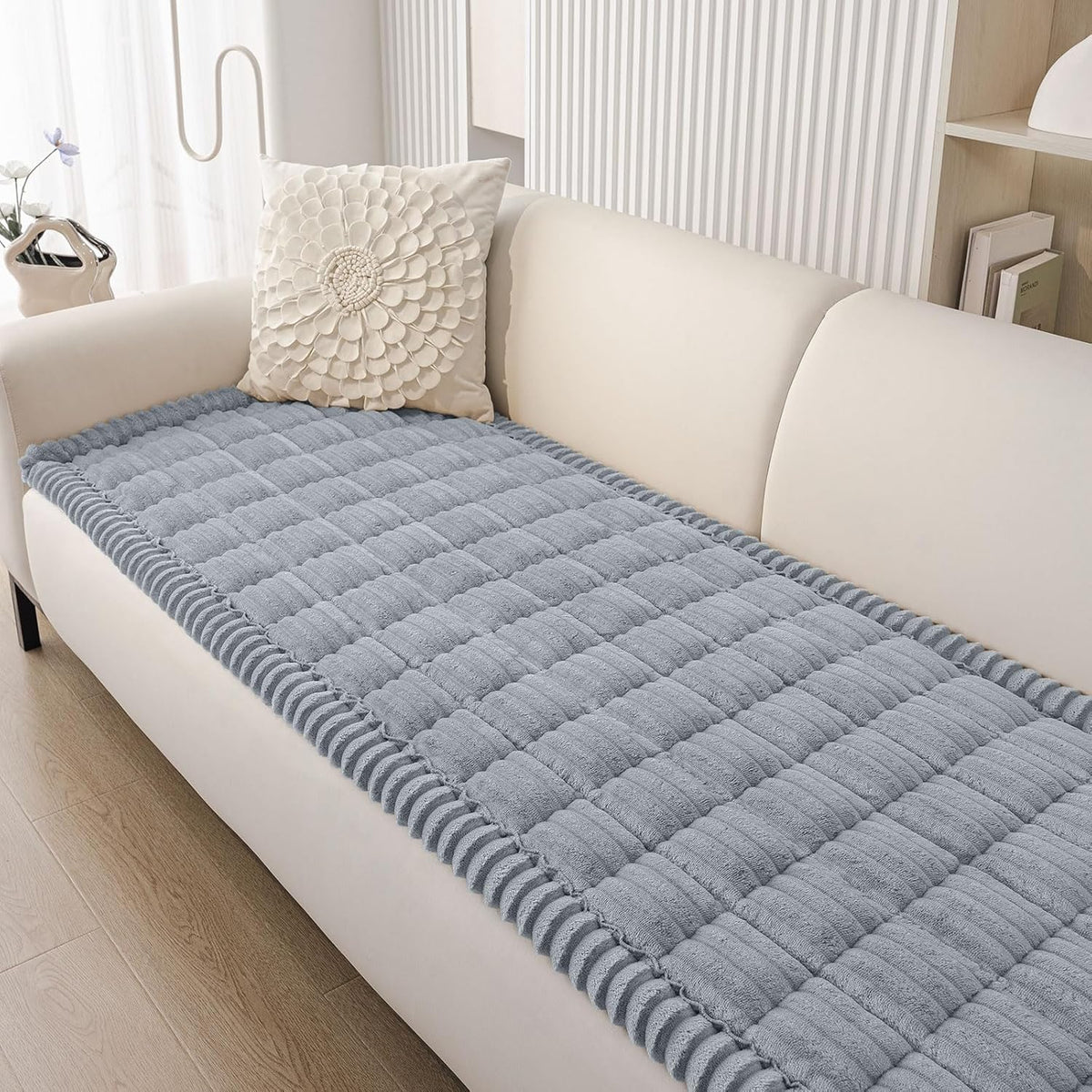 Smiry Couch Cover for Dogs Washable, Non Slip Fuzzy Pet Couch Covers for 3 Cushion Sofa Pet Friendly, Thick Soft Sofa Slipcovers Cushion Protector (Grey, 27.6" x 82.7")
