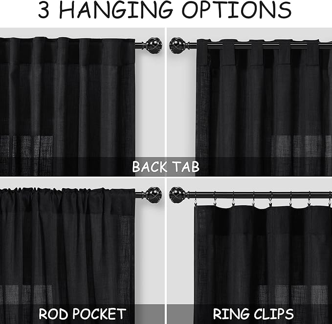 Linen Black Curtains 135 inch Extra Long