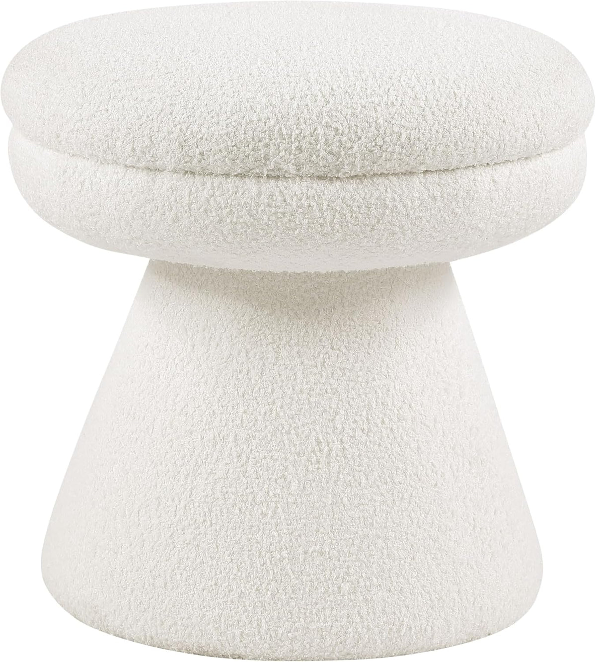 Furniture of America Rami Modern 18-inch Mushroom-Shape Upholstered Ottoman with Tapered Pedestal, Vanity Stool Chair, Small Foot Stool for Bedroom, Living Room, Entryway, Beige