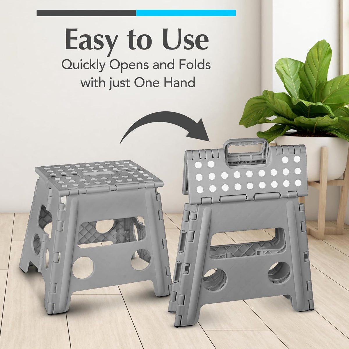 Handy Laundry Folding Lightweight Step Stool - Sturdy Enough to Support Adults and Safe Enough for Kids - Opens Easy with One Flip - Great for Kitchen, Bathroom or Bedroom (Grey - 13 inch)