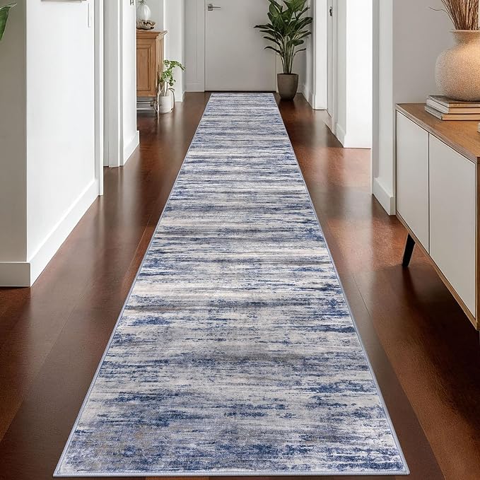 KOZYFLY Modern Abstract Washable Long Rug Runner 2.6x18 Hallway Rug Runner