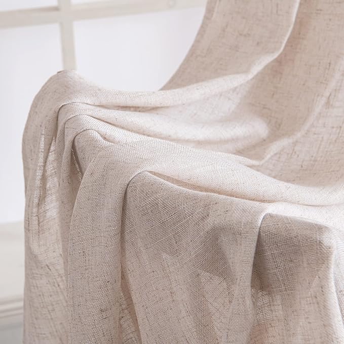 MIULEE Natural White Linen Curtains 60 Inch Length 2 Panels