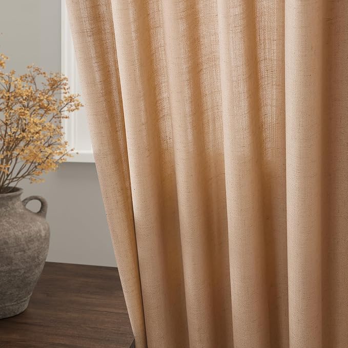 Nanspring Camel Linen Curtains 2 Panels Set