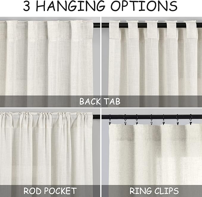 Nanspring Cream Extra Wide Linen Curtains