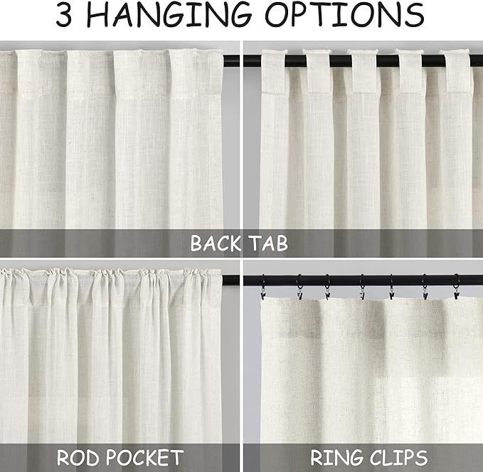 Nanspring Cafe Semi Sheer Linen Textured Valances