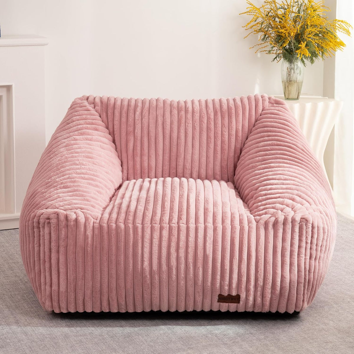 HABUTWAY Bean Bag Chair, Giant Bean Bag Chairs for Adults and Kids, Bean Bag Sofa, Lazy Floor Sofa, Faux Fur Beanbag Chair with Armrests for Living Room Bedroom (Pink)