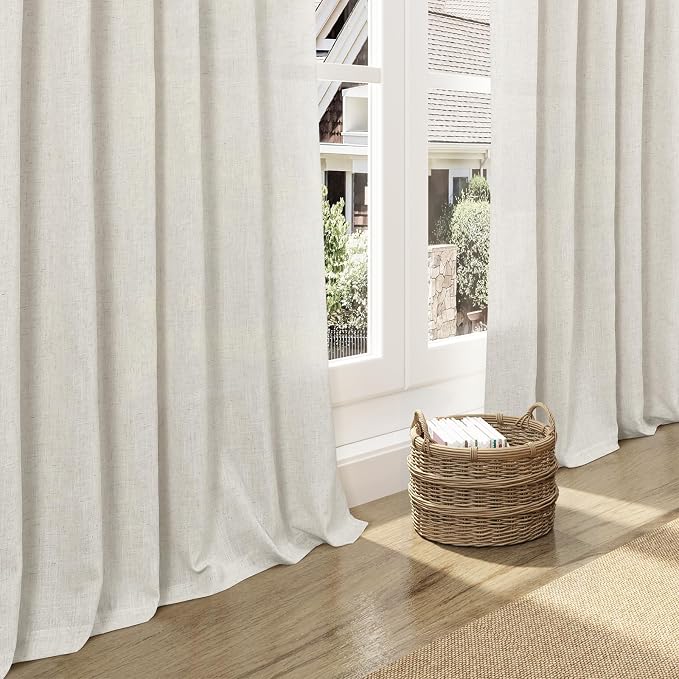 Nanspring Mousse White Linen Curtains 96 Inches Long