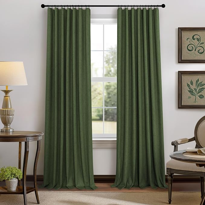 Olive Green Blackout Curtains 84 Inches Long 2 Panels Linen Boho Black Out Dark